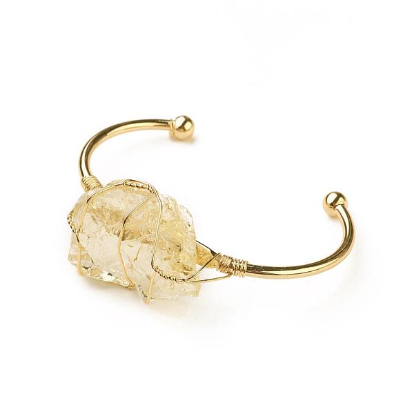 

PandaHall Long-Lasting Plated Brass Cuff Bangles, with Natural Citrine, Nuggets, Golden, 1-3/8 inchx2-3/8 inch(3.8x6cm), 2.8mm Citrine..., Yellow