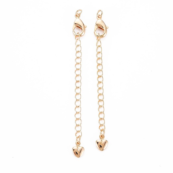 

PandaHall Brass Chain Extender, with Curb Chains and Heart Charms & Lobster Claw Clasps, Nickel Free, Real 18K Gold Plated, 70~75mm, Clasp...