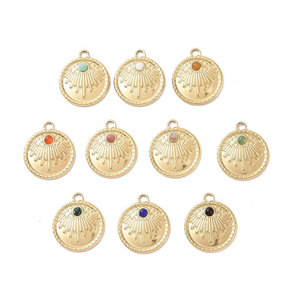 

PandaHall Natural & Synthetic Mixed Gemstone Pendants, with Ion Plating(IP) Real 18K Gold Plated 304 Stainless Steel Findings, Flat Round...