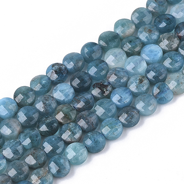 

PandaHall Natural Apatite Beads Strands, Faceted, Flat Round, 4x2.5mm, Hole: 0.6mm, about 102pcs/strand, 15.35 inch(39cm) Apatite Flat Round