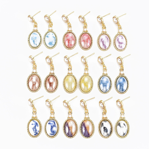 

PandaHall Oval with Porcelain Rack Plating Alloy Dangle Stud Earrings, with 925 Sterling Silver Pins, Long-Lasting Plated, Golden, Cadmium..., Multicolor
