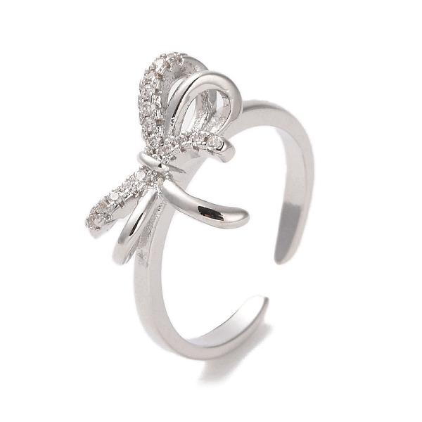 

PandaHall Brass Micro Pave Cubic Zirconia Open Cuff Ring, Bowknot, Platinum, US Size 7 1/2(17.5mm) Brass+Cubic Zirconia Bowknot Clear