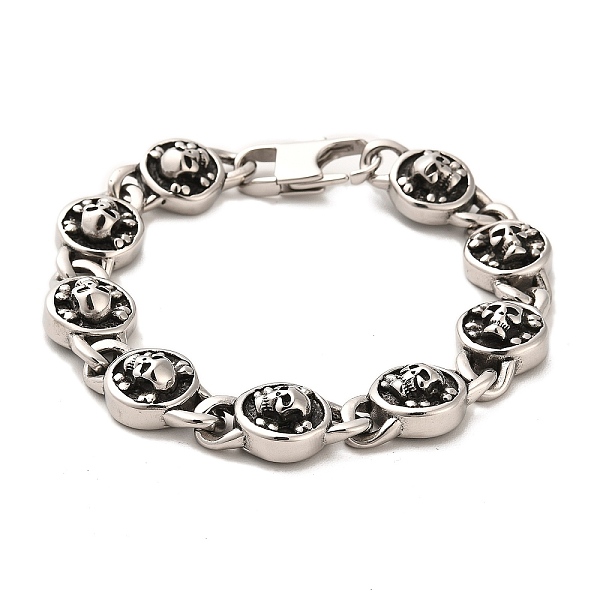 

PandaHall 304 Stainless Steel Skull Link Chain Bracelets, Antique Silver, 8-7/8 inch(22.5cm) 304 Stainless Steel Skull
