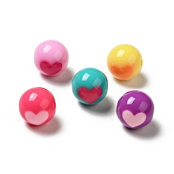 

PandaHall Two Tone Opaque Acrylic Beads, Round with Heart, Mixed Color, 15.5mm, Hole: 2.8mm, about 217pcs/500g Acrylic Round Multicolor