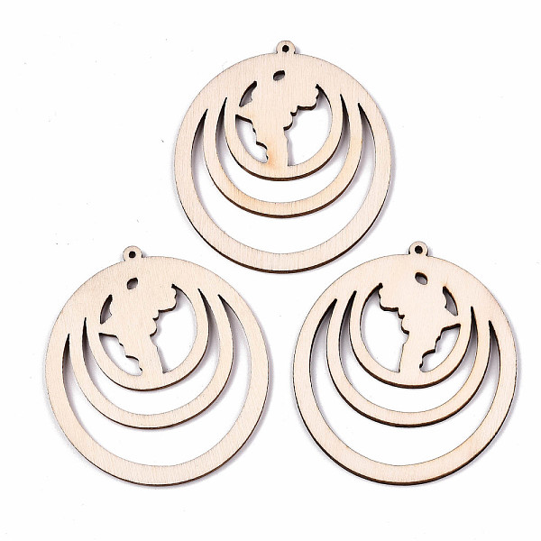 

PandaHall Undyed Natural Wooden Big Pendants, Laser Cut Shapes, Flat Round, Antique White, 63x55x2mm, Hole: 1.6mm Wood Flat Round