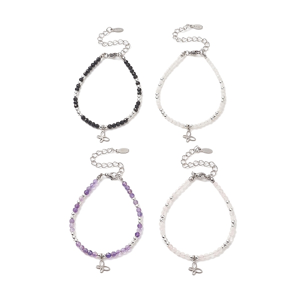 

PandaHall 4Pcs 4 Style 304 Stainless Steel Butterfly Charm Bracelets Set, Dyed Natural Mixed Gemstone Beaded Stackable Bracelets for Women...