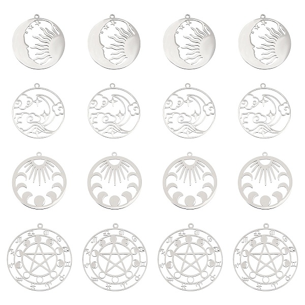 

PandaHall DICOSMETIC 16Pcs 4 Styles Stainless Steel 12 Zodiac Signs Charms Sun Moon Star Hexagram Hollow Charm Clouds and Moon Phase...