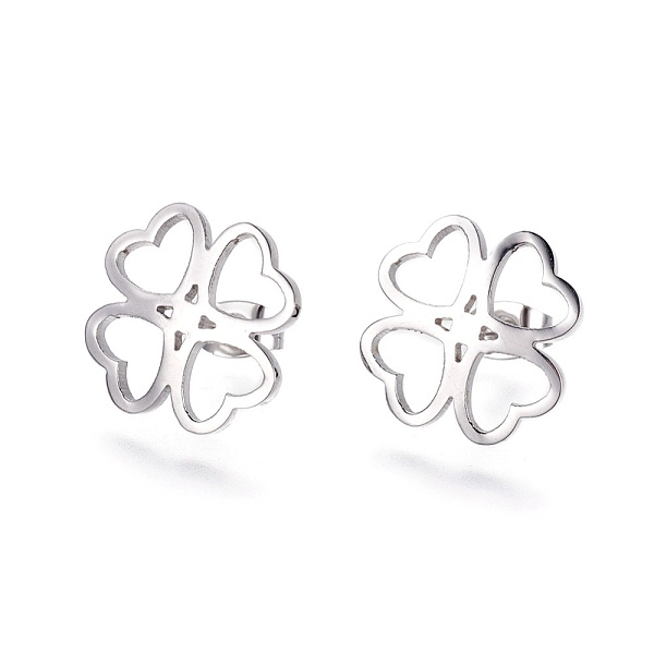 

PandaHall 304 Stainless Steel Stud Earrings, Hypoallergenic Earrings, with Ear Nuts/Earring Back, Clover, Stainless Steel Color...