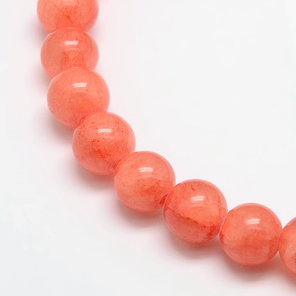 

PandaHall Natural Green Jade Dyed Round Beads Strands, Coral, 8mm, Hole: 1.5mm, about 46pcs/strand, 15.74 inch Green Jade Round Red