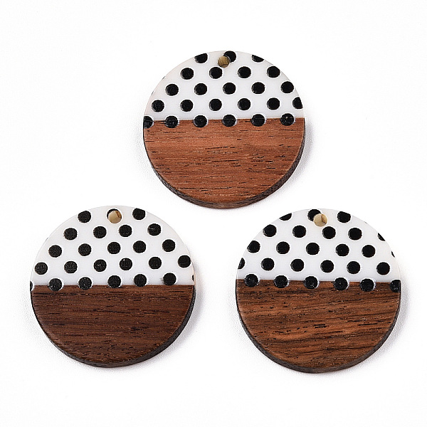 

PandaHall Printed Opaque Resin & Walnut Wood Pendants, Flat Round Charm with Polka Dot Pattern, White, 28x3.5mm, Hole: 2mm Resin+Wood Polka...