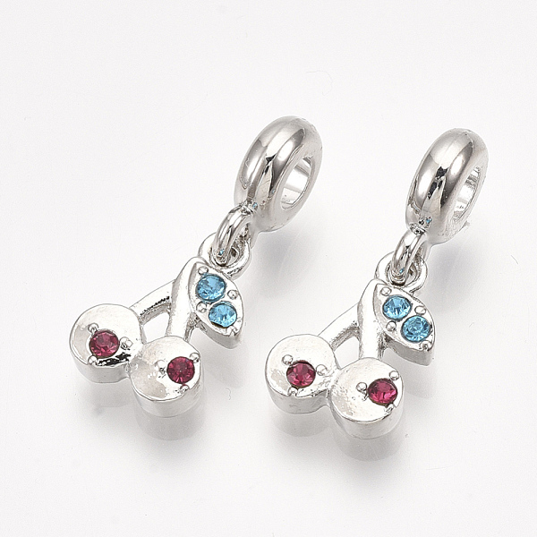 

PandaHall Alloy European Dangle Charms, with Rhinestone, Large Hole Pendants, Cherry, Platinum, 25mm, Hole: 4mm Alloy+Rhinestone Cherry..., Multicolor