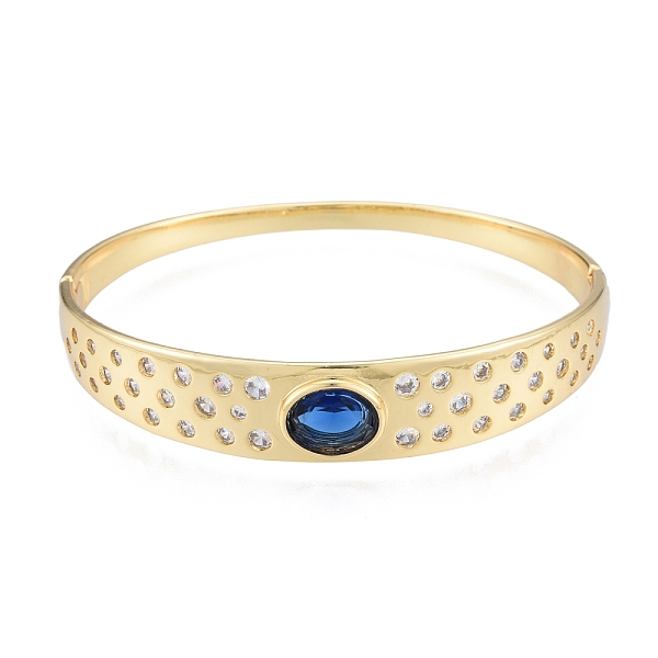 

PandaHall Cubic Zirconia Oval Hinged Bangle, Real 18K Gold Plated Brass Jewelry for Women, Medium Blue, Inner Diameter: 2-1/8x2-3/8 inch...