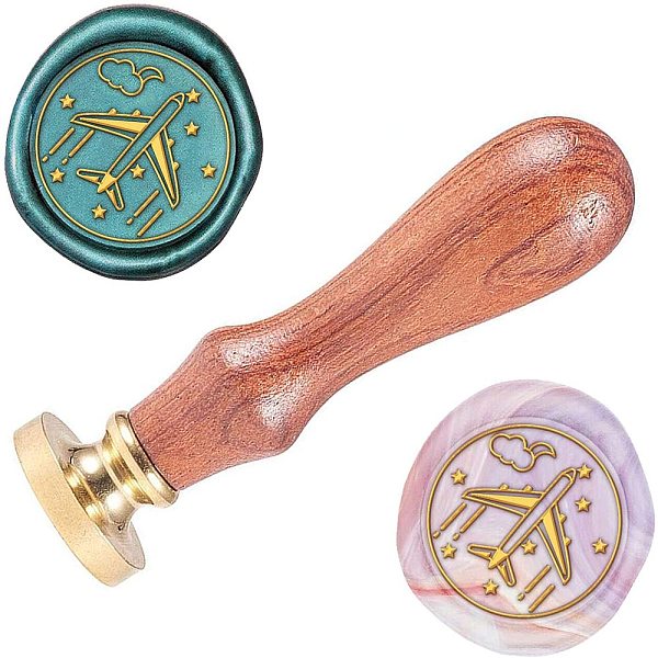 PandaHall SUPERDANT Wax Seal Stamp Aircraft Pattern Vintage Seal Stamp Removable Brass Head 25mm Retro Wood Stamp for Greeting Card...