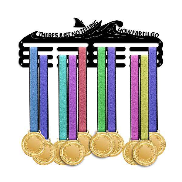 

PandaHall Fashion Iron Medal Hanger Holder Display Wall Rack, with Screws, Word There's No Telling How Far I'll Go, Wave Pattern, 150x400mm...