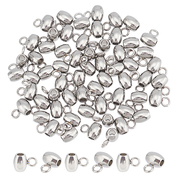 

PandaHall DICOSMETIC 60Pcs Stainless Steel Barrel Bail Beads with loop Smooth Roundle Bail Beads Hanger Connector Links for Earring Necklace...