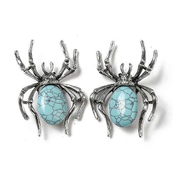 

PandaHall Dual-use Items Alloy Pave Jet Rhinestone Spider Brooch, with Synthetic Turquoise, Antique Silver, 57.5x41.5x12mm, Hole: 4.5x4mm...
