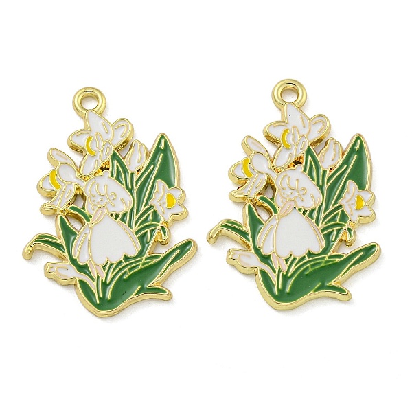 

PandaHall Alloy Enamel Pendants, Golden, Flower Charm, White, 30.5x21.5x1.5mm, Hole: 2mm, 10pcs/set Alloy+Enamel Flower White