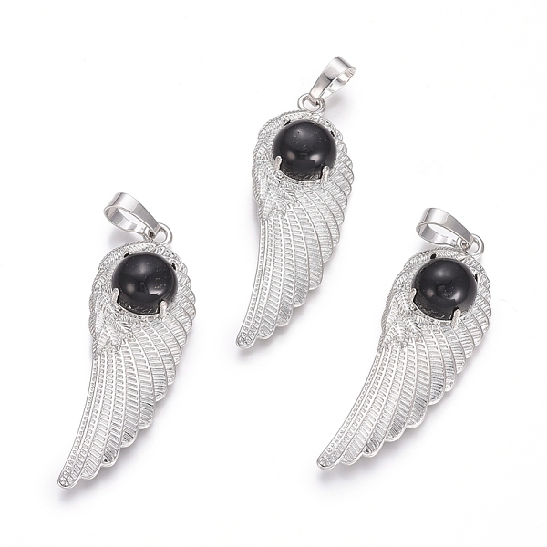 

PandaHall Natural Black Agate Pendants, with Platinum Tone Brass Findings, Wing, Dyed & Heated, 47x16x7.5mm, Hole: 7x5mm Black Agate Wing