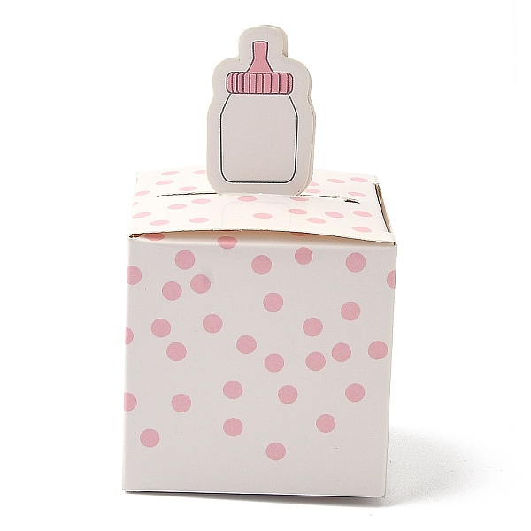 

PandaHall Paper Gift Box, Folding Candy Boxes, Decorative Gift Box for Weddings, Square with Feeding-bottle Pattern, Pink, Fold...