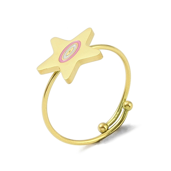 

PandaHall Star 304 Stainless Steel Enamel Ring, 316 Surgical Stainless Steel Open Cuff Ring for Women, Real 18K Gold Plated, Pearl Pink...