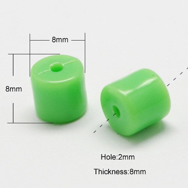 

PandaHall Solid Colour Acrylic Beads, Column, Lime Green, 8x8x8mm, Hole: 2mm, about 1075pcs/500g Acrylic Column Green