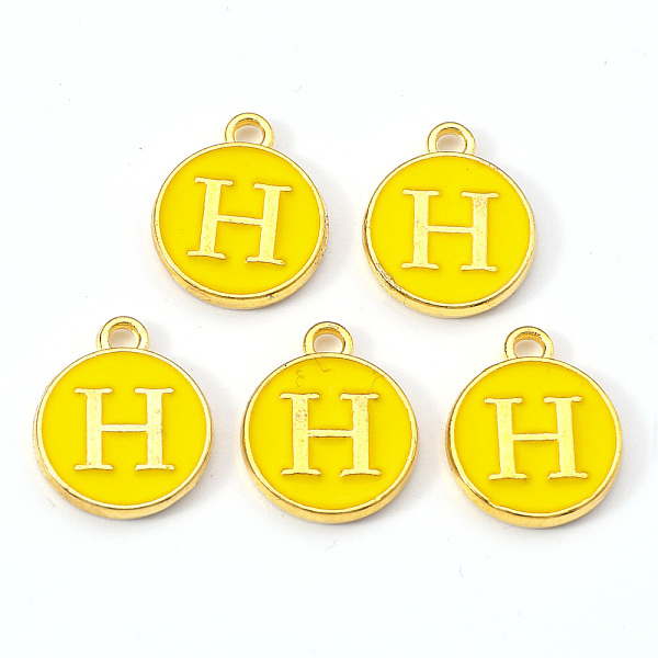 

PandaHall Golden Plated Alloy Enamel Charms, Enamelled Sequins, Flat Round with Letter, Gold, Letter.H, 14x12x2mm, Hole: 1.5mm Alloy+Enamel...