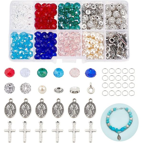

PandaHall ARRICRAFT DIY Rosay Jewelry Making Finding Kit, Including Rhinestone Disco Ball & Glass Pearl Beads, Cross Alloy Pendants &..., Multicolor