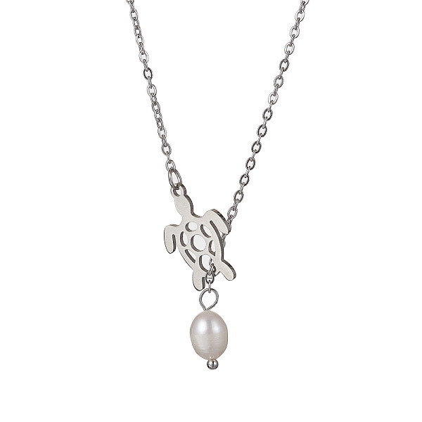 

PandaHall Natural Pearl & Hollow Turtle Lariat Necklaces, with 304 Stainless Steel Cable Chains, Stainless Steel Color, 24.57 inch(62.4cm)...