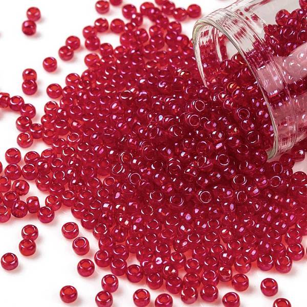 

PandaHall TOHO Round Seed Beads, Japanese Seed Beads, (798) Inside Color AB Crystal/Siam Ruby Lined, 8/0, 3mm, Hole: 1mm, about 222pcs/10g..., Red