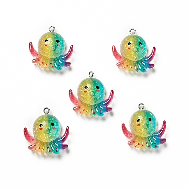 

PandaHall Ocean Theme Transparent Resin Pendants, with Glitter Powder and Platinum Tone Iron Loops, Sea Animal Charm, Colorful, Octopus...