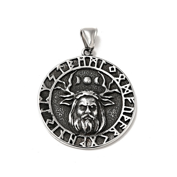 

PandaHall 304 Stainless Steel Manual Polishing Pendants, Flat Round with Runes Charms, Antique Silver, 42x38x6mm, Hole: 4x8mm 304 Stainless...
