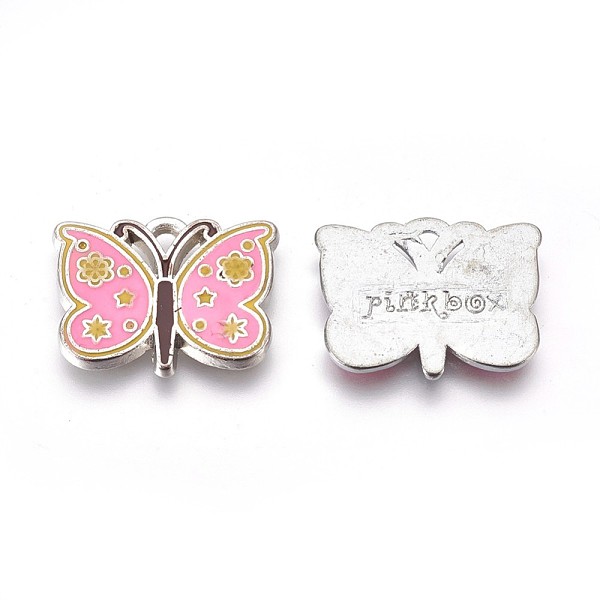 

PandaHall Alloy Enamel Pendant, Cadmium Free & Lead Free, Butterfly, Platinum, Hot Pink, about 15mm wide, 19.5mm long, 2mm thick, hole: 2mm...