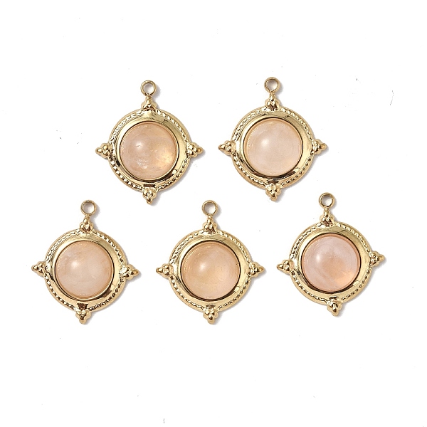 

PandaHall Vacuum Plating 201 Stainless Steel Natural Rose Quartz Pendants, Real 18K Gold Plated, Half Round Charms, 17.5x15x6mm, Hole: 1.5mm...