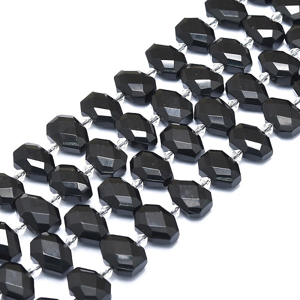 PandaHall Natural Obsidian Beads Strands, Faceted, Rectangle, 14x10x7mm, Hole: 1mm, about 28pcs/strand, 15.35 inch(39cm) Obsidian Rectangle