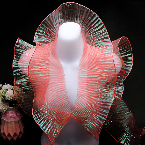 

PandaHall Polyester Gradient Pleated Lotus Leaf Lace Fabric, Garment Accessories, Coral, 13~15x0.06cm Polyester Red
