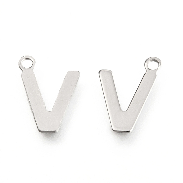 

PandaHall 201 Stainless Steel Charms, Alphabet, Letter.V, 12x8.8x0.6mm, Hole: 1.4mm 201 Stainless Steel Letter V