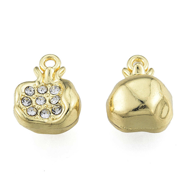 

PandaHall Rack Plating Alloy Charms, with Crystal Rhinestone, Cadmium Free & Nickel Free & Lead Free, Pomegranate, Light Gold, 13x10x7mm..., Clear