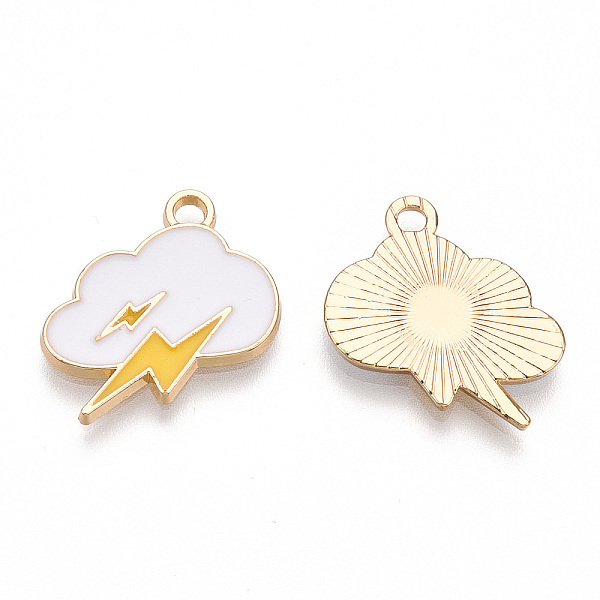 

PandaHall Alloy Pendants, with Enamel, Cadmium Free & Lead Free, Light Gold, Cloud with Lightning, White, 15x17x1.5mm, Hole: 2mm...
