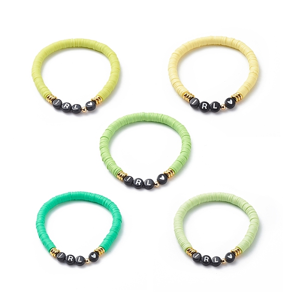

PandaHall 5Pcs 5 Color Polymer Clay Disc Surfer Stretch Bracelets Set, Word IRL Acrylic Beaded Preppy Bracelets for Women, Mixed Color..., Multicolor