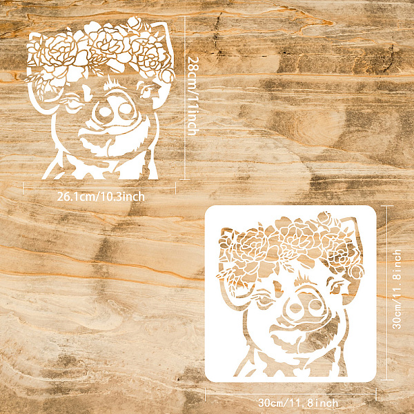 

PandaHall FINGERINSPIRE Pig and Flower Stencil 30x30cm Reusable Pig Pattern Stencil for Painting DIY Craft Farm Animal Decoration Stencil..., White
