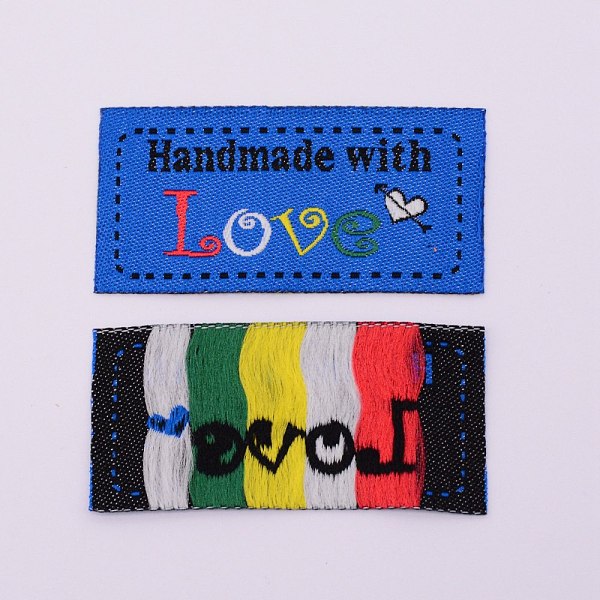 

PandaHall Woven Sewing Labels, Cloth Labels, for Sewing, Knitting, Crafts, Word Handmade & Word Love & Heart, Royal Blue, 25x50x0.5mm Cloth...