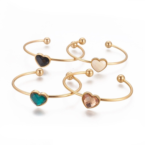 

PandaHall 304 Stainless Steel Cuff Bangles, with Acrylic Rhinestone, Heart, Faceted, Golden, Mixed Color, 2-1/4 inch(5.7cm), 2~8mm Acrylic..., Multicolor