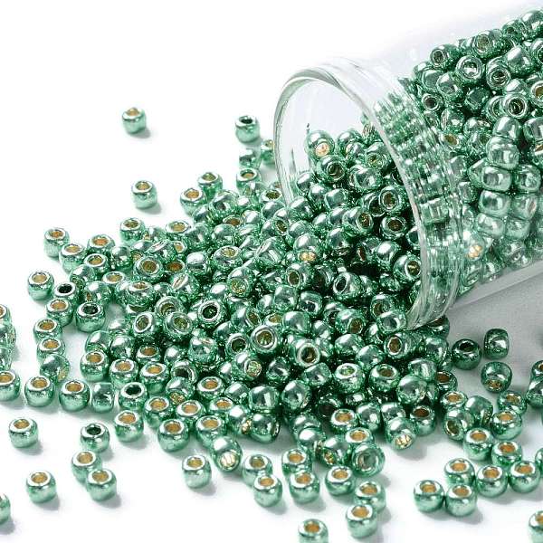

PandaHall TOHO Round Seed Beads, Japanese Seed Beads, (PF561) PermaFinish Teal Aqua Metallic, 8/0, 3mm, Hole: 1mm, about 222pcs/10g Glass..., Cyan