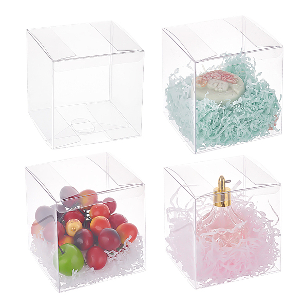BENECREAT 20PCS Clear Wedding Favour Boxes 4.5x4.5x4.5 Square PVC Transparent Gift Boxes For Candy Chocolate Valentine