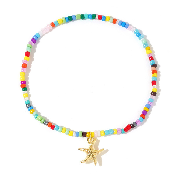 Tobilleras De Cuentas De Semillas De Colores Mezclados Con Dije De Estrella De Mar A La Moda Sexy Para Mujer