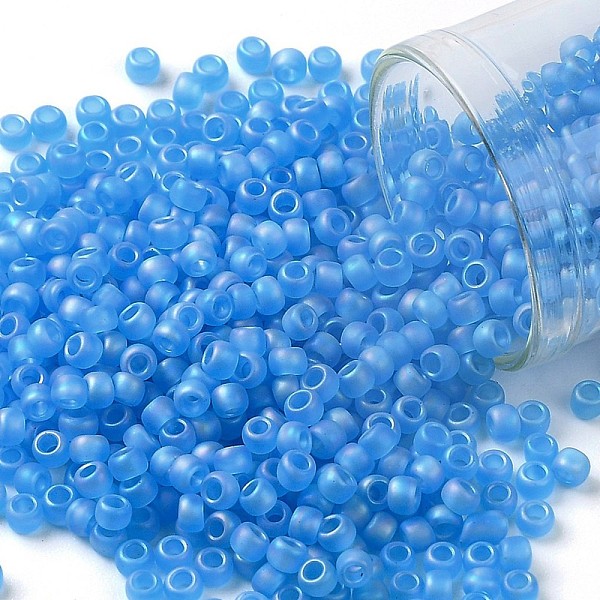 

PandaHall TOHO Round Seed Beads, Japanese Seed Beads, (163BF) Transparent AB Frost Dark Aquamarine, 8/0, 3mm, Hole: 1mm, about 1110pcs/50g..., Cyan