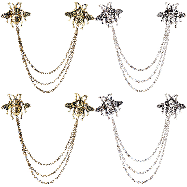 

PandaHall Gorgecraft 4Pcs 2 Colors Double Bee Hanging Chain Brooches, Alloy Tassel Lapel Pins for Suit Shirt Collar, Antique Silver &...