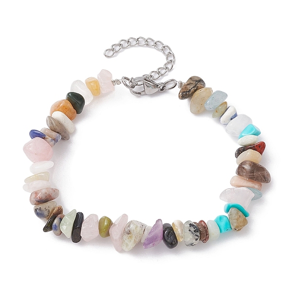 

PandaHall Natural & Synthetic Mixed Gemstone Chips Beaded Bracelet, with 304 Stainless Steel Clasps, 7-1/8 inch(18.2cm) Mixed Stone