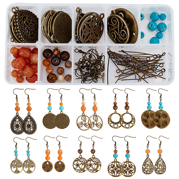 PandaHall SUNNYCLUE DIY Dangle Earring Making Kits, Including Tibetan Style Alloy Pendants & Pendant Rhinestone Settings, Gemstone Beads...