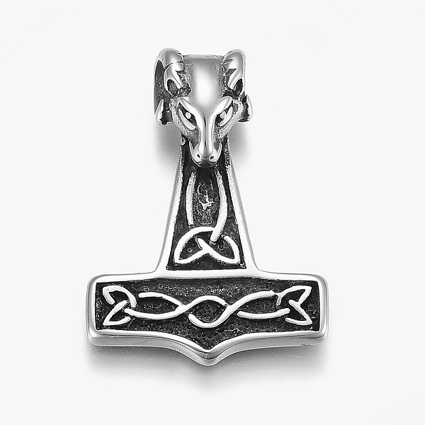 

PandaHall 304 Stainless Steel Pendants, Thor's Hammer with Sheep, Antique Silver, 40x29x9mm, Hole: 6mm 304 Stainless Steel Tool